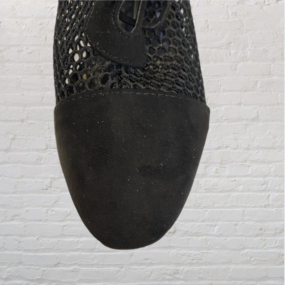 BAMBOO -- Ankle Boots, Black Mesh with Back Zip and Faux Lace Front - Picture 7 of 9